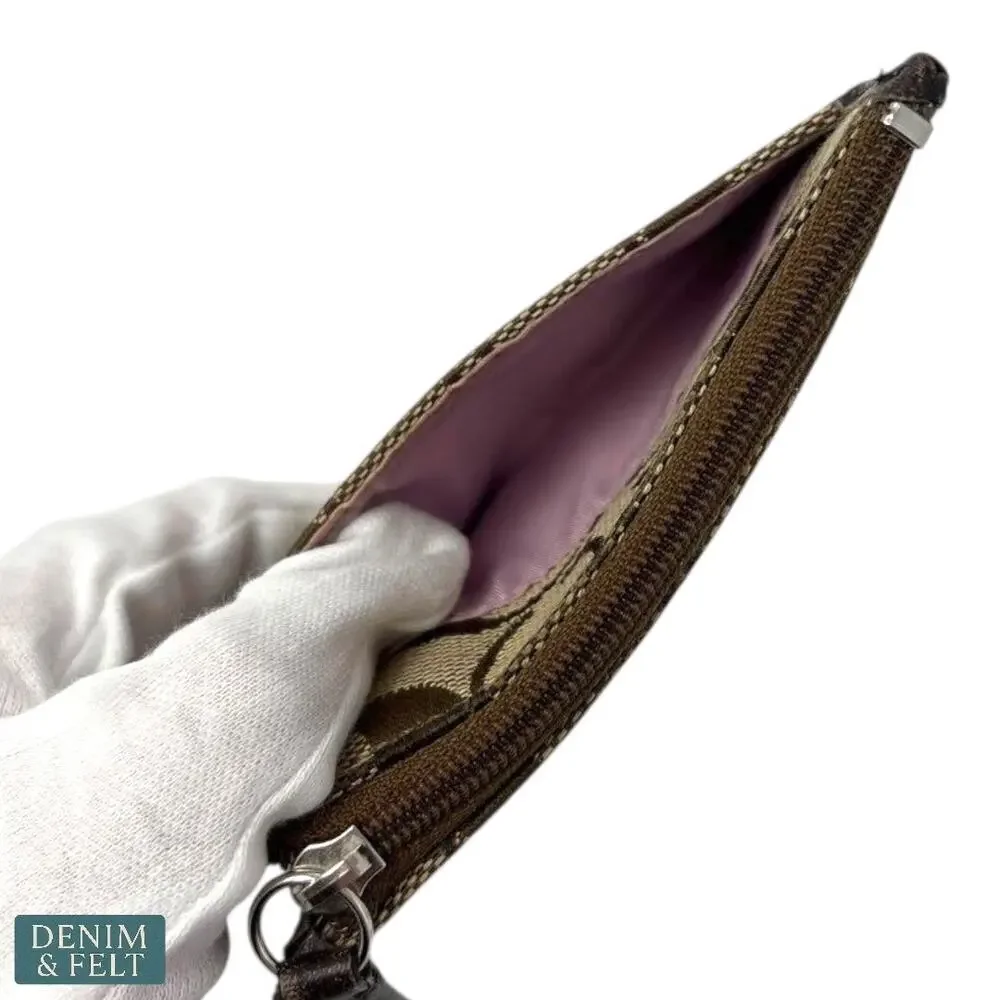 Coach‎ Signature Canvas Zip Coin Pouch with Pink Lining & Key Ring Chain